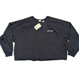 NEW Levi's Plus 3X Black Logo Cropped Sweatshirt Shirt Relaxed Fit Athletic NWT